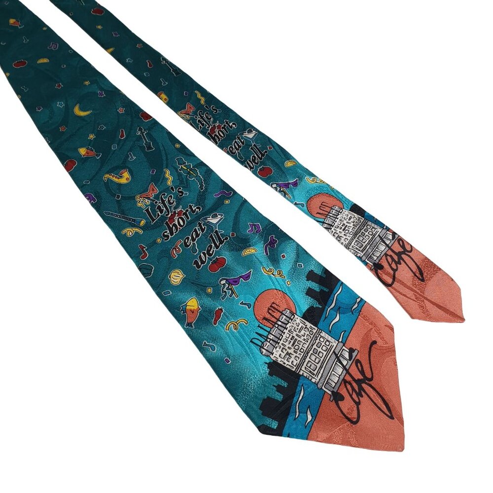 Wembley Silk Novelty Tie Palace Cafe Music Print Eat Well Server Restaurant